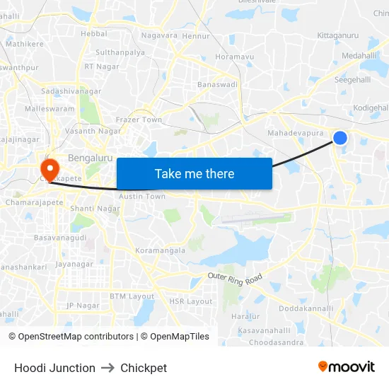 Hoodi Junction to Chickpet map