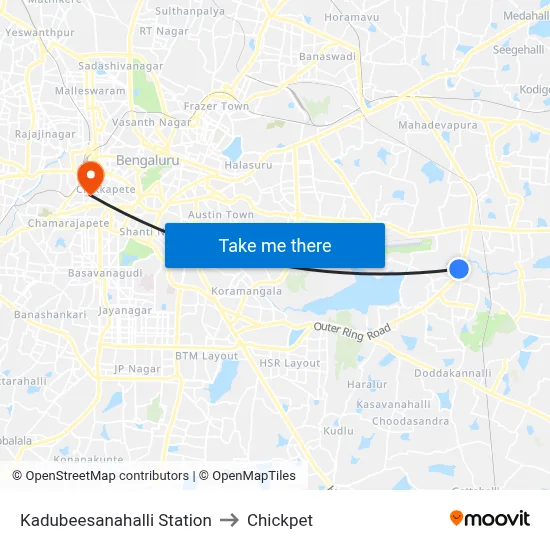 Kadubeesanahalli Station to Chickpet map