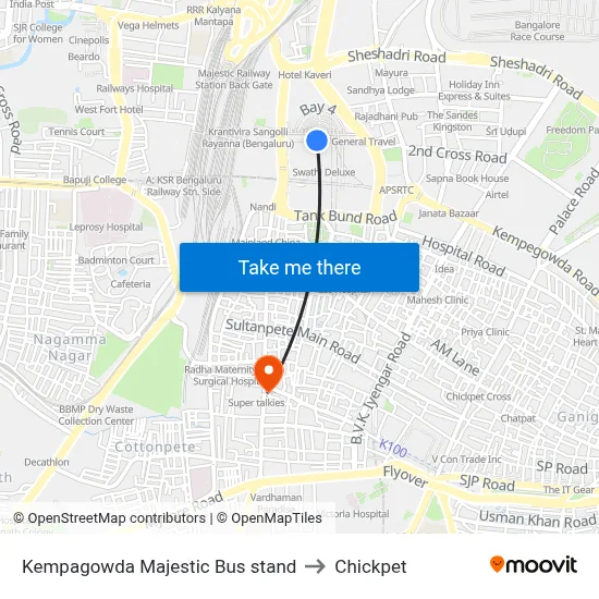Kempagowda Majestic Bus stand to Chickpet map