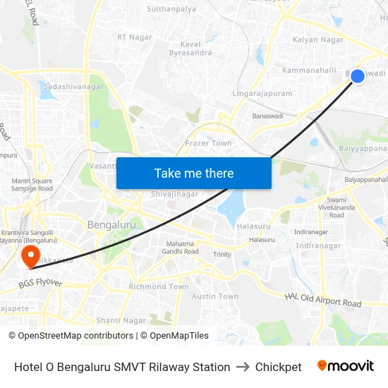 Hotel O Bengaluru SMVT Rilaway Station to Chickpet map