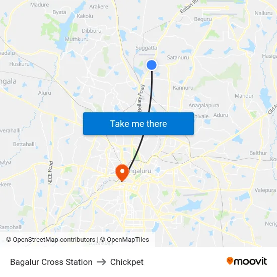 Bagalur Cross Station to Chickpet map