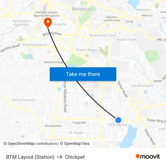 BTM Layout (Station) to Chickpet map