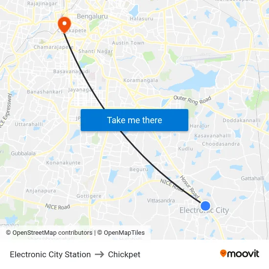 Electronic City Station to Chickpet map