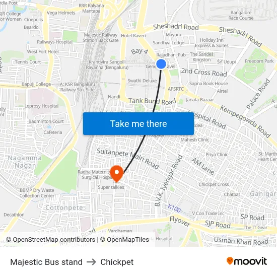 Majestic Bus stand to Chickpet map