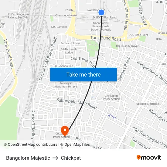 Bangalore Majestic to Chickpet map