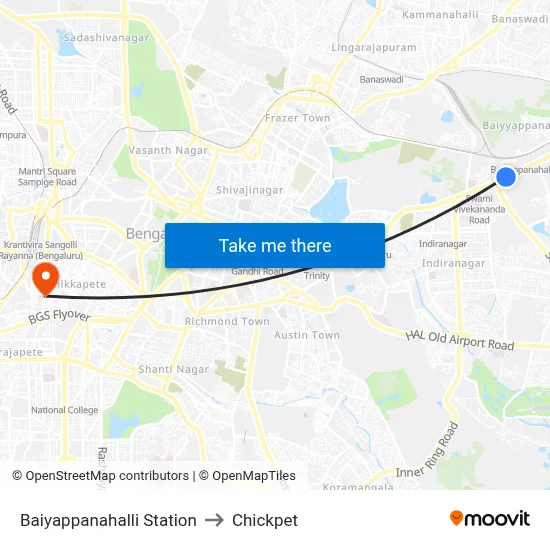 Baiyappanahalli Station to Chickpet map