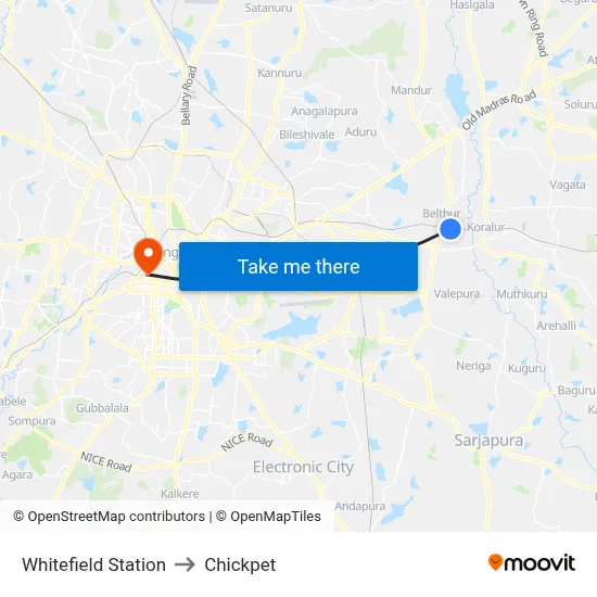 Whitefield Station to Chickpet map