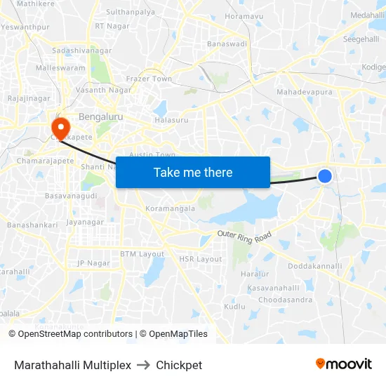 Marathahalli Multiplex to Chickpet map