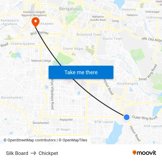 Silk Board to Chickpet map
