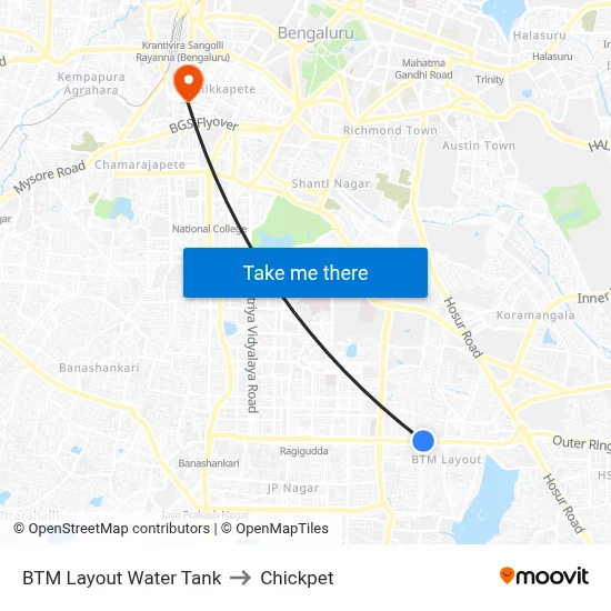 BTM Layout Water Tank to Chickpet map