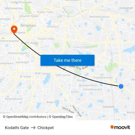 Kodathi Gate to Chickpet map