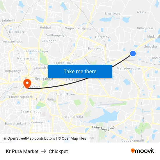 Kr Pura Market to Chickpet map