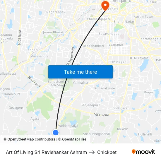 Art Of Living Sri Ravishankar Ashram to Chickpet map