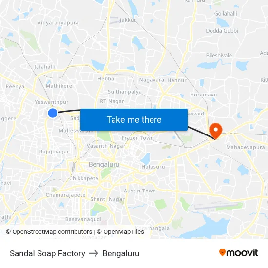 सैंडल सोप फैक्टरी to बेंगलुरु map