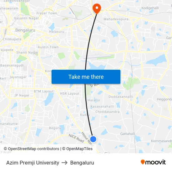 Azim Premji University to Bengaluru map