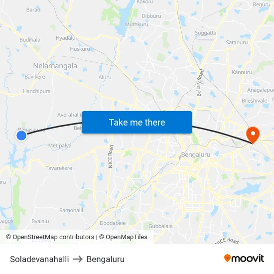 Soladevanahalli to Bengaluru map