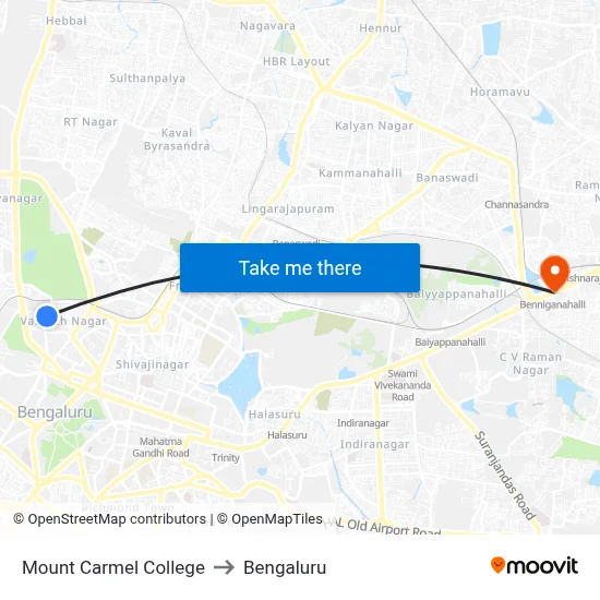 Mount Carmel College to Bengaluru map