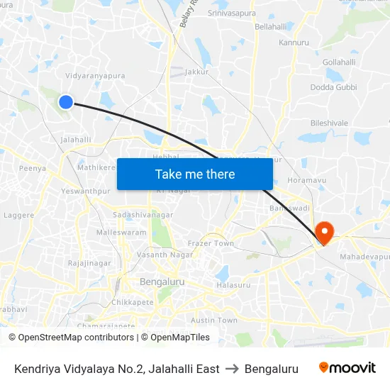 Kendriya Vidyalaya No.2, Jalahalli East to Bengaluru map