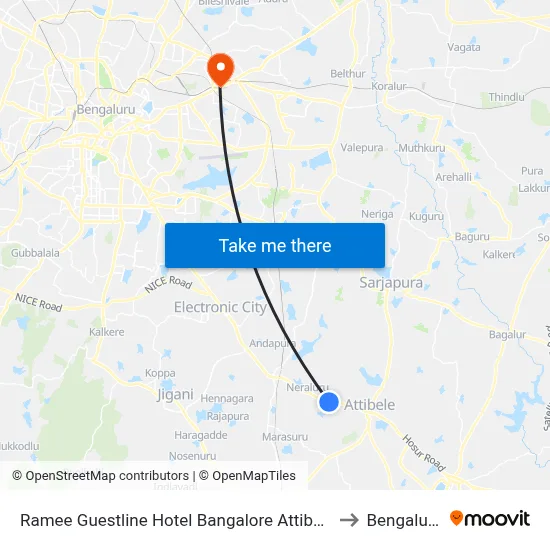 Ramee Guestline Hotel Bangalore Attibele to Bengaluru map