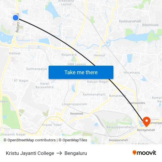 Kristu Jayanti College to Bengaluru map