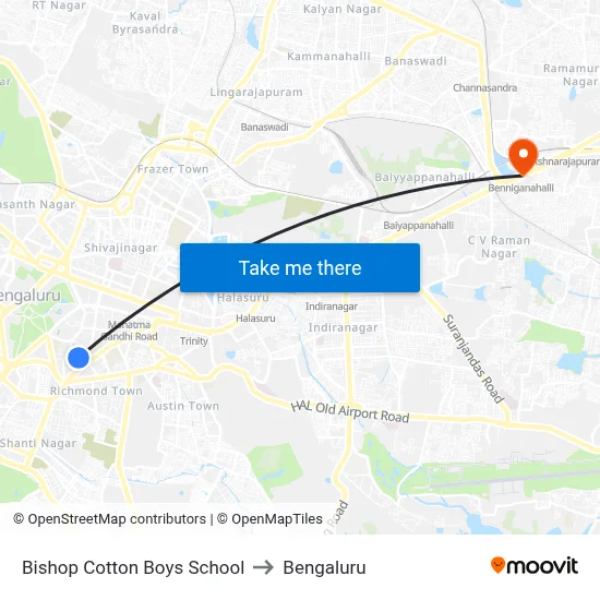 Bishop Cotton Boys School to Bengaluru map