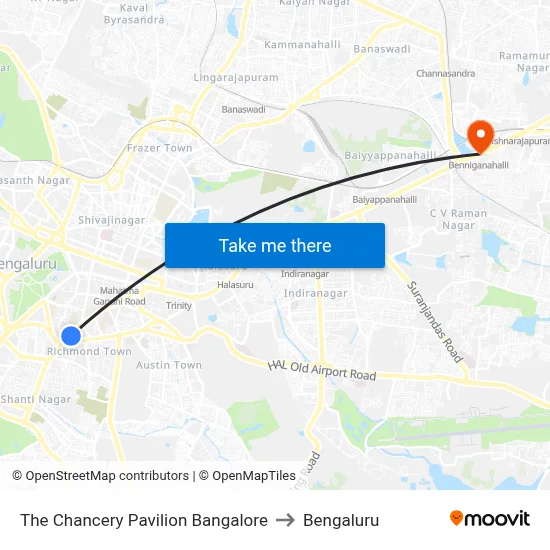 The Chancery Pavilion Bangalore to Bengaluru map