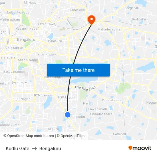 Kudlu Gate to Bengaluru map