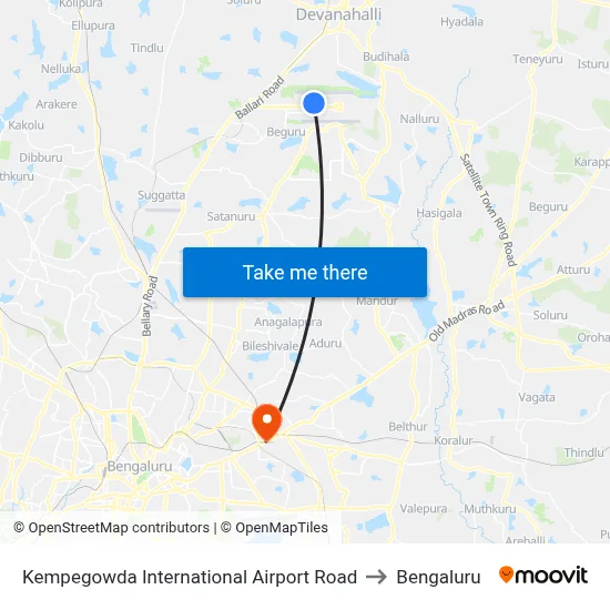 Kempegowda International Airport Road to Bengaluru map