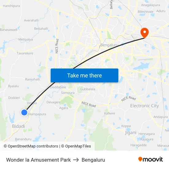 Wonder la Amusement Park to Bengaluru map