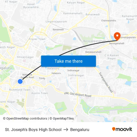 St. Joseph's Boys High School to Bengaluru map
