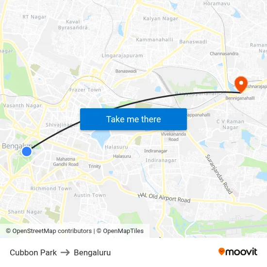 Cubbon Park to Bengaluru map