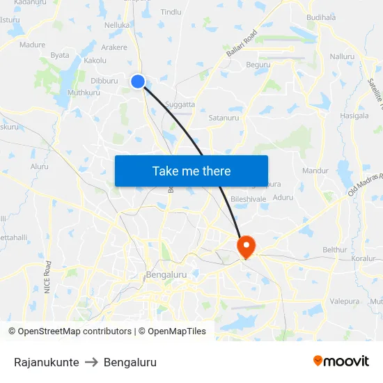 Rajanukunte to Bengaluru map