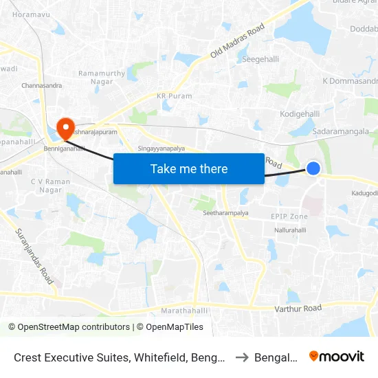 Crest Executive Suites, Whitefield, Bengaluru to Bengaluru map