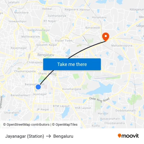 Jayanagar (Station) to Bengaluru map