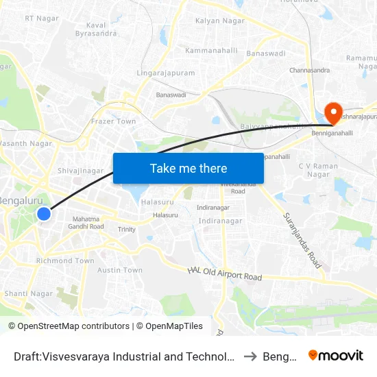 Draft:Visvesvaraya Industrial and Technological Museum to Bengaluru map