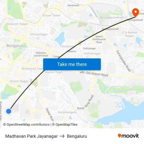 Madhavan Park Jayanagar to Bengaluru map