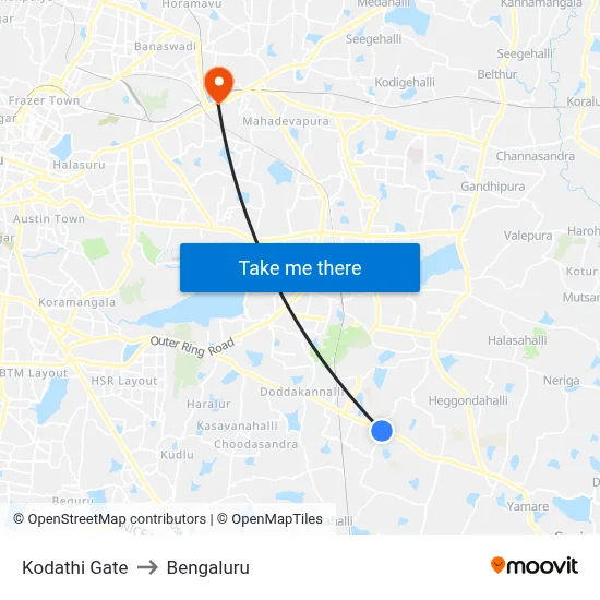 Kodathi Gate to Bengaluru map