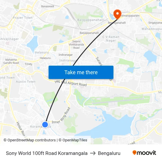 Sony World 100ft Road  Koramangala to Bengaluru map