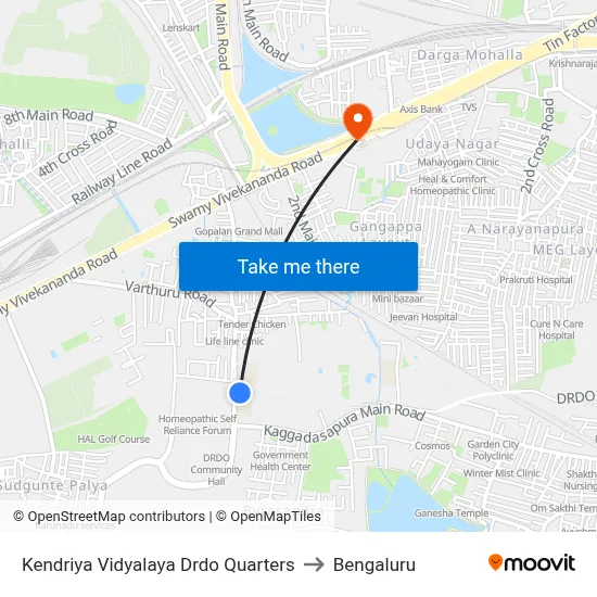 Kendriya Vidyalaya Drdo Quarters to Bengaluru map