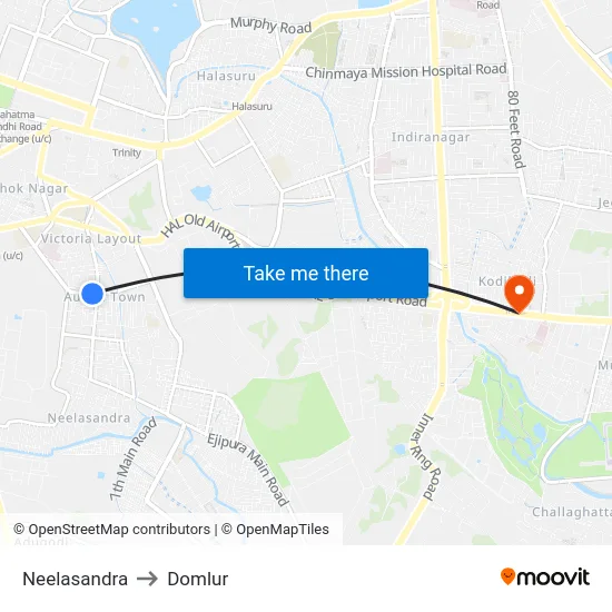 Neelasandra to Domlur map
