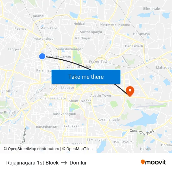 Rajajinagara 1st Block to Domlur map