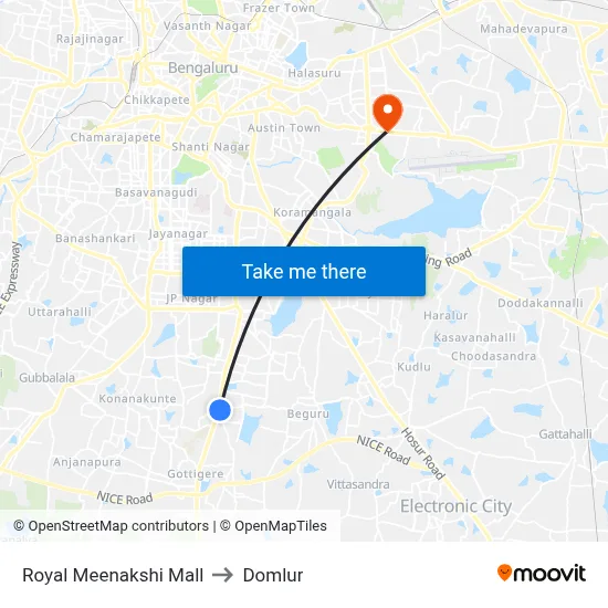 Royal Meenakshi Mall to Domlur map