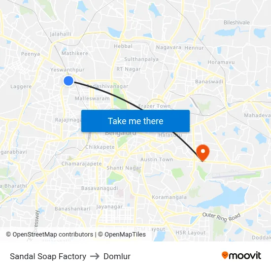 Sandal Soap Factory to Domlur map