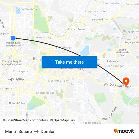 Mantri Square to Domlur map
