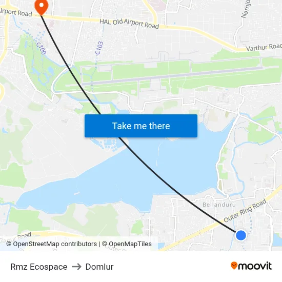 Rmz Ecospace to Domlur map