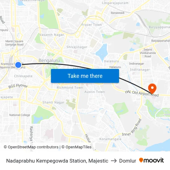 Nadaprabhu Kempegowda Station, Majestic to Domlur map
