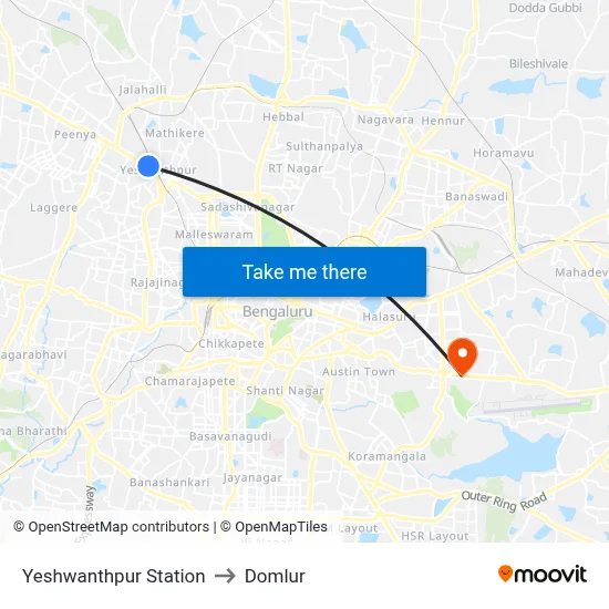 Yeshwanthpur Station to Domlur map