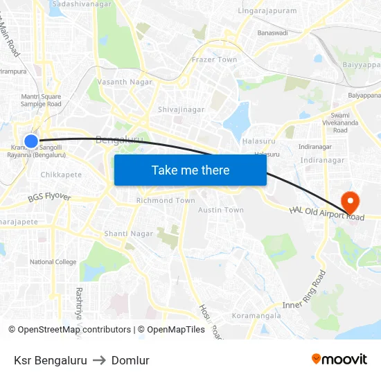 Ksr Bengaluru to Domlur map