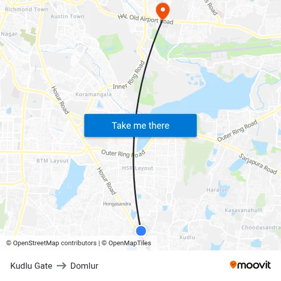 Kudlu Gate to Domlur map