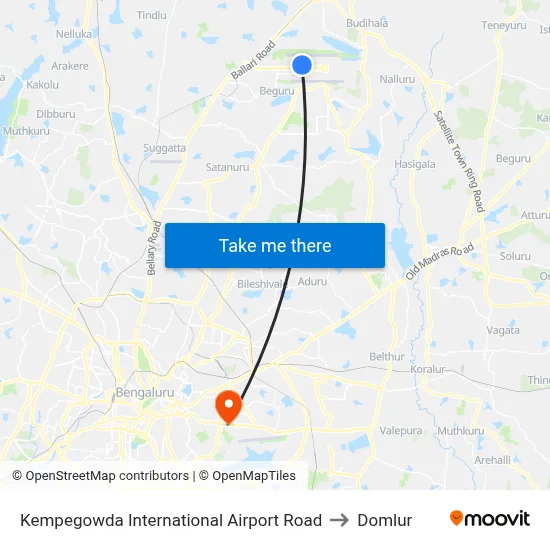Kempegowda International Airport Road to Domlur map